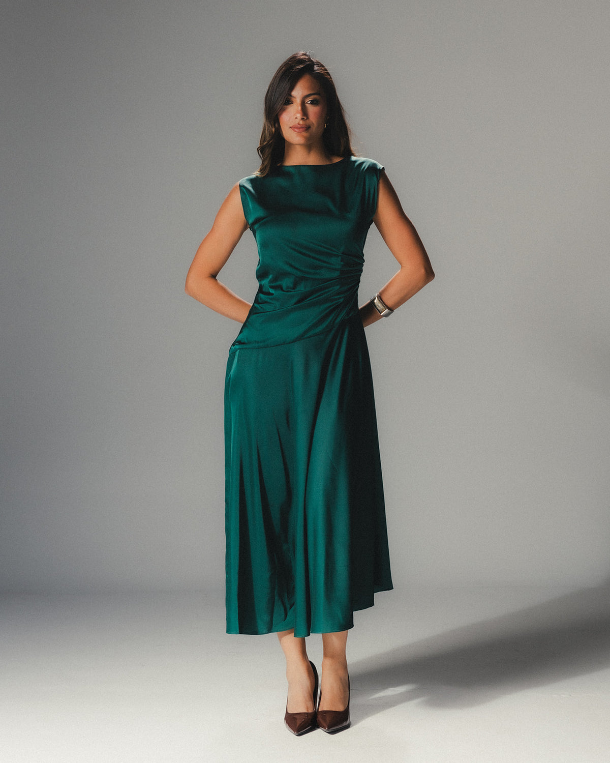emerald green satin dress midi The Serene satin emerald green short dress