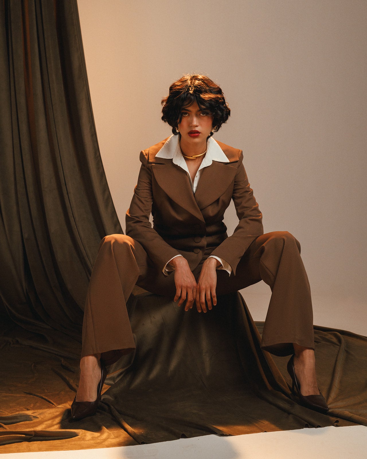 Mocha draped blazer