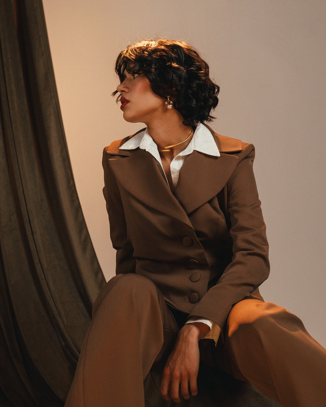 Mocha draped blazer