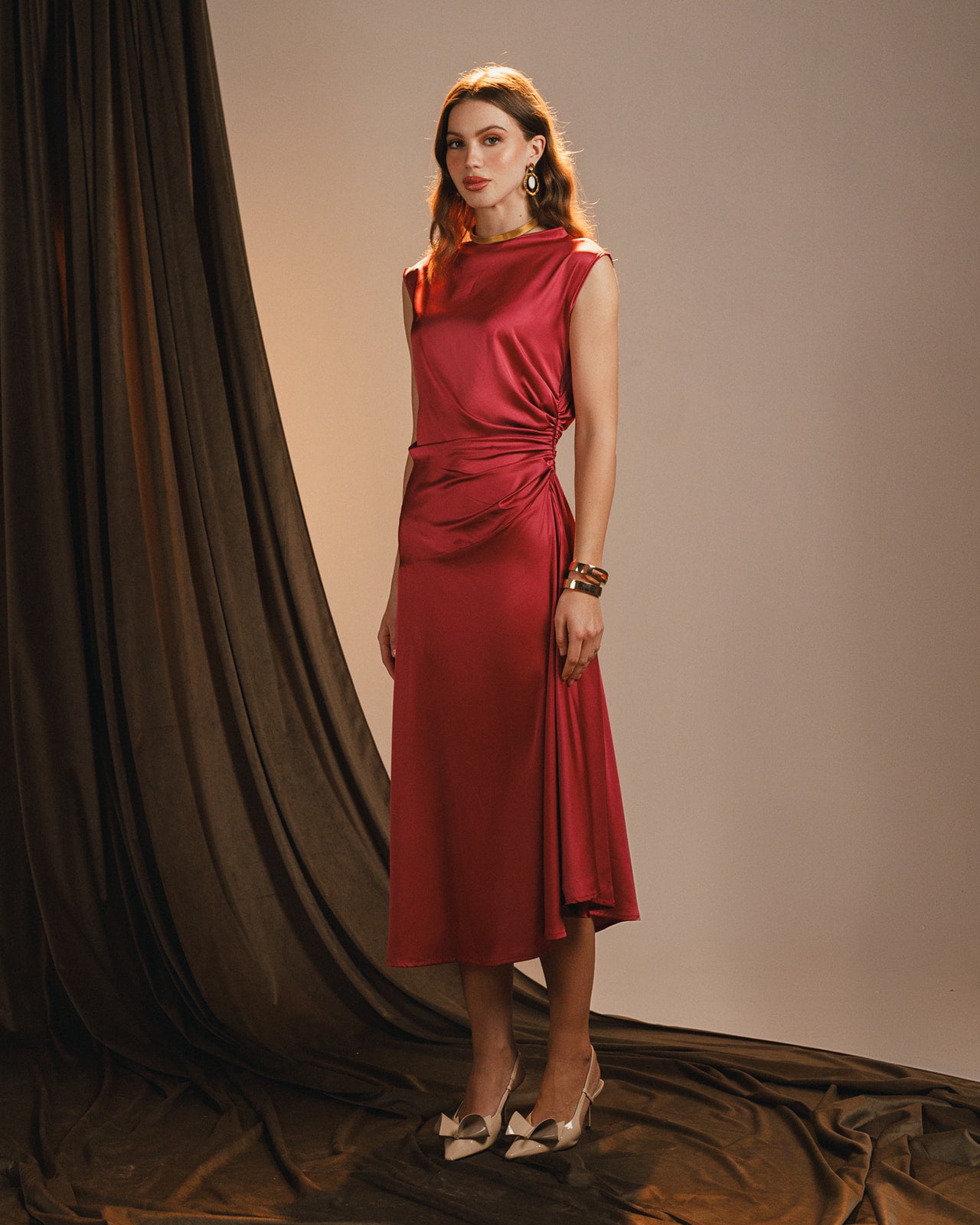 Magenta Flowy Satin Dress