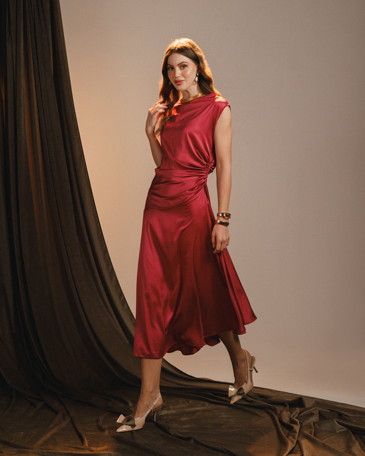 Magenta Flowy Satin Dress