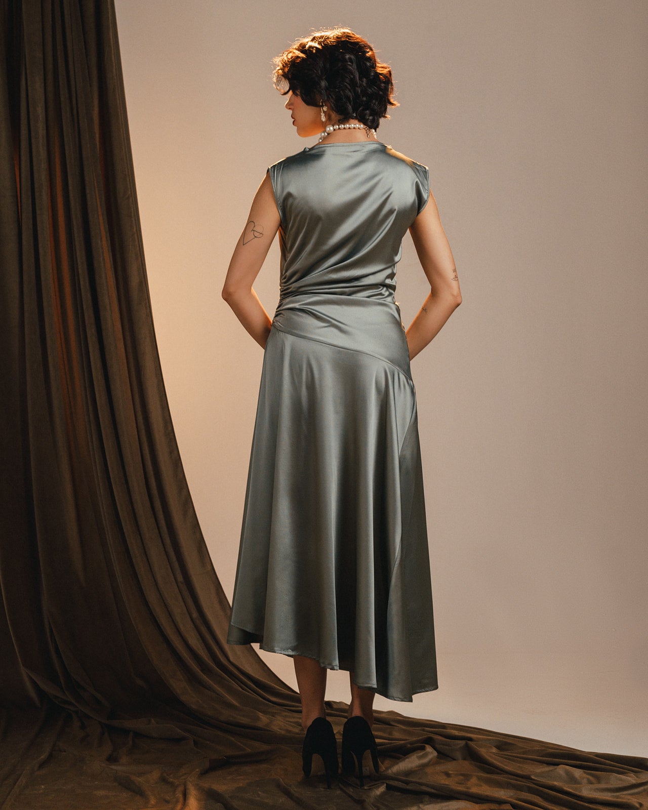 Mint flowy satin dress