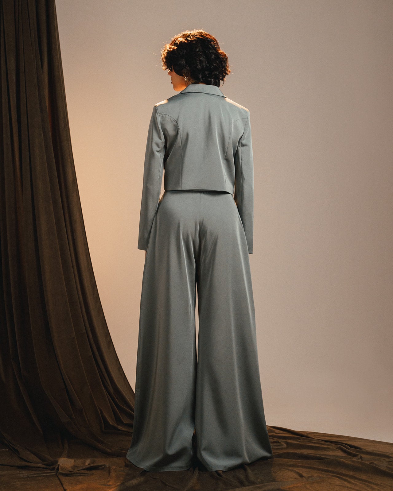 Wide Legged Mint Satin Trousers