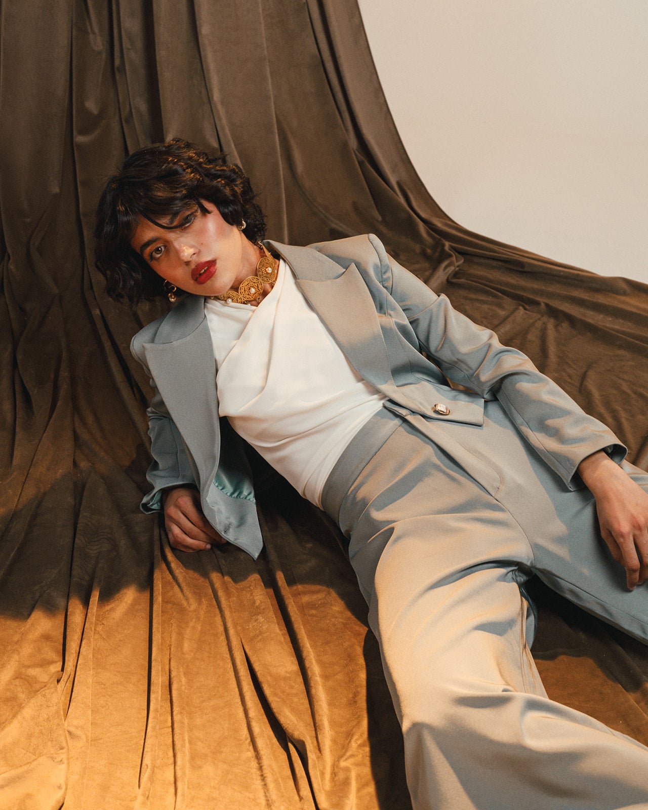 Wide Legged Mint Satin Trousers