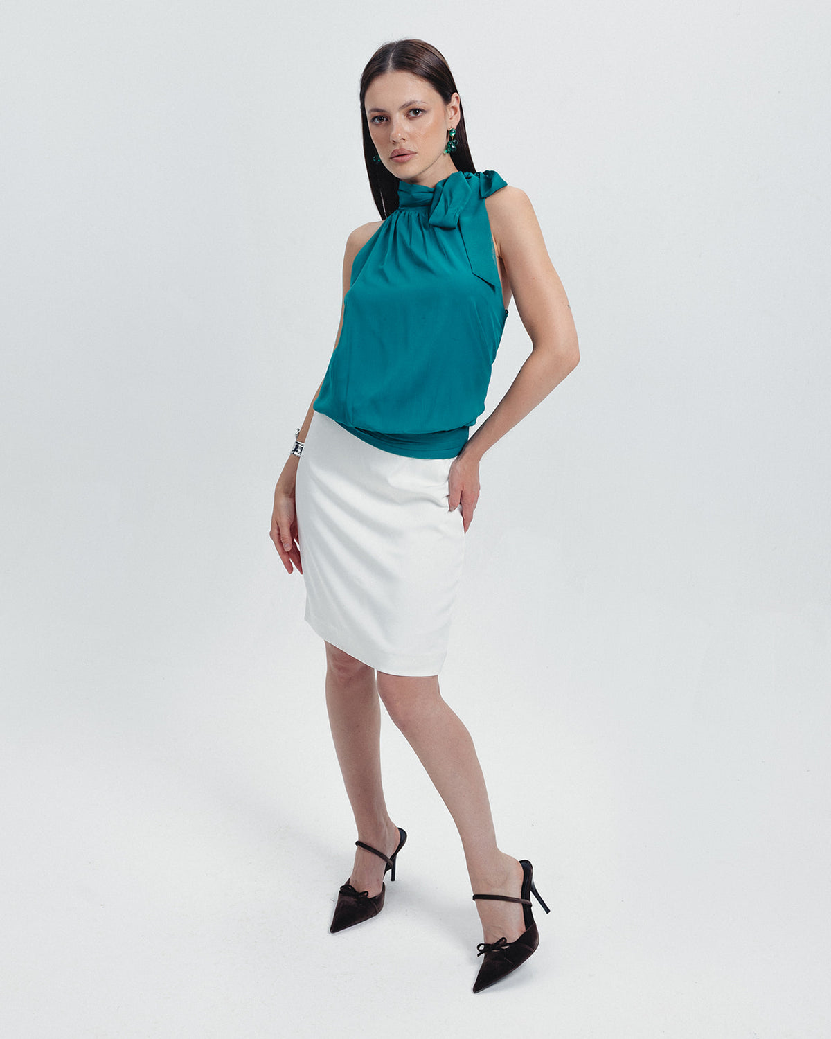 The Celine Halter Top | Available in Emerald, Noir, Café & Ivory