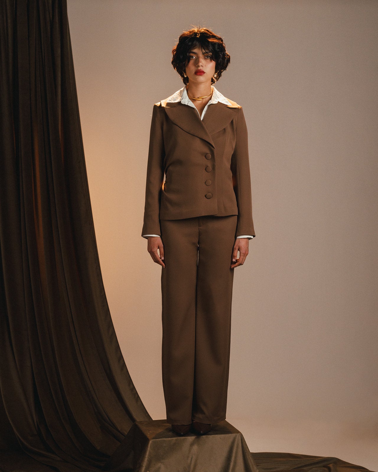 Mocha draped blazer