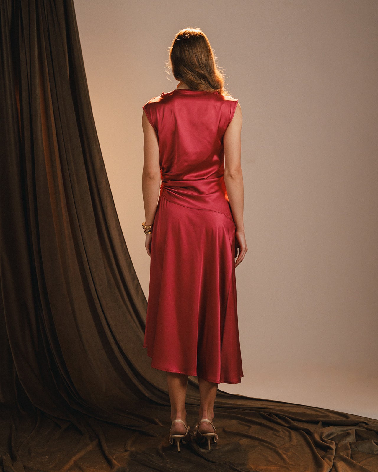 Magenta Flowy Satin Dress