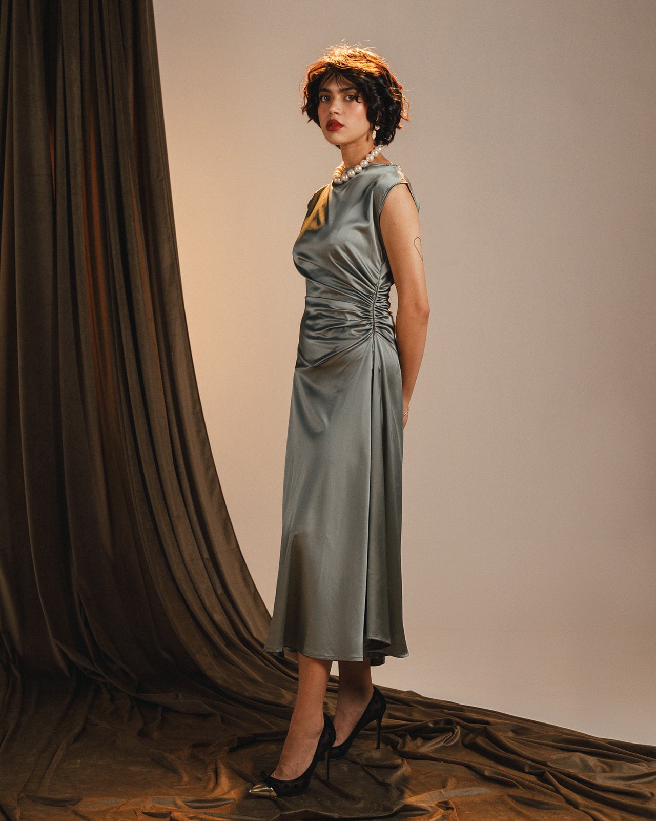 Mint flowy satin dress