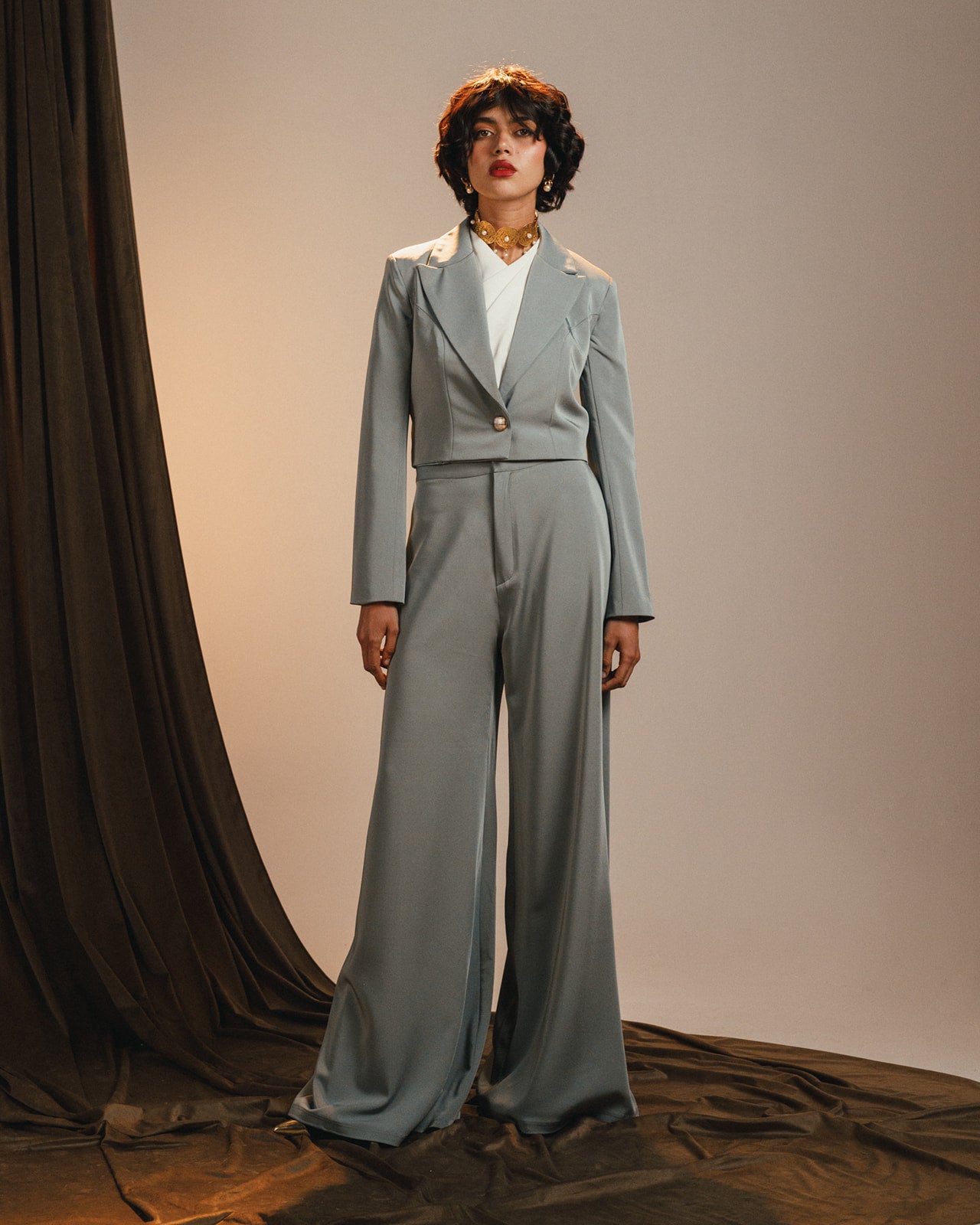Wide Legged Mint Satin Trousers