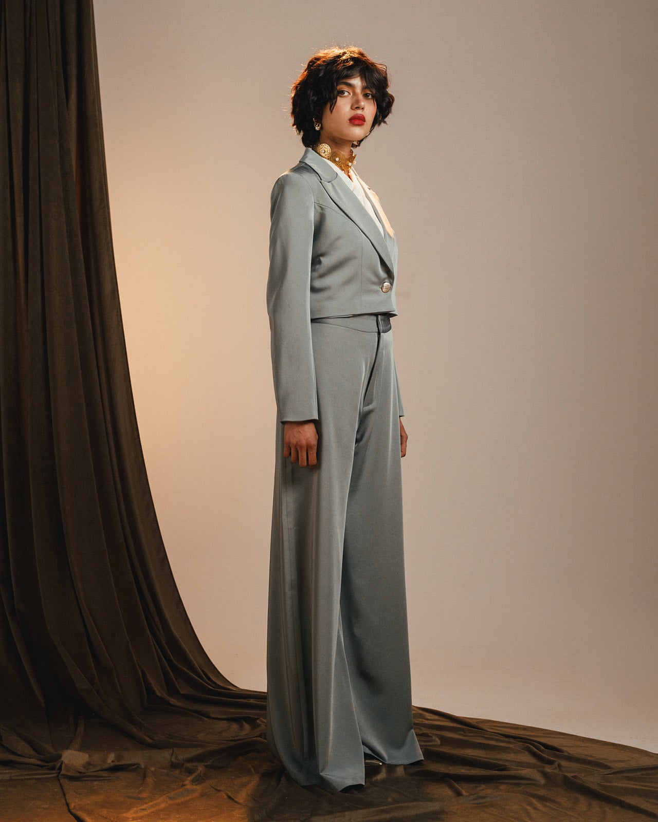 Wide Legged Mint Satin Trousers