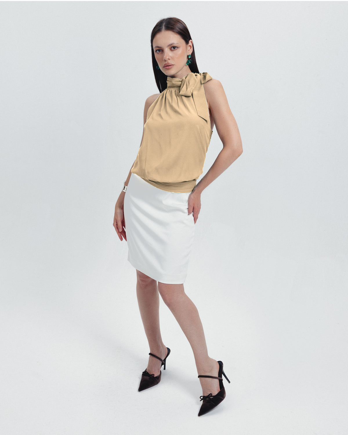 The Celine Halter Top | Available in Emerald, Noir, Café & Ivory