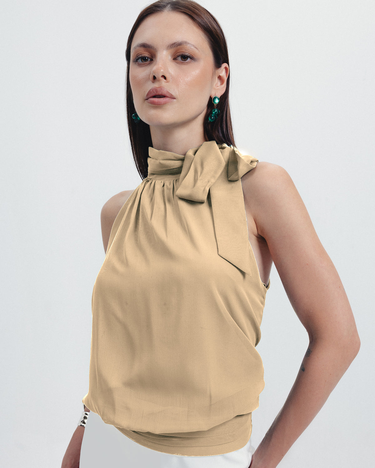 The Celine Halter Top | Available in Emerald, Noir, Café & Ivory