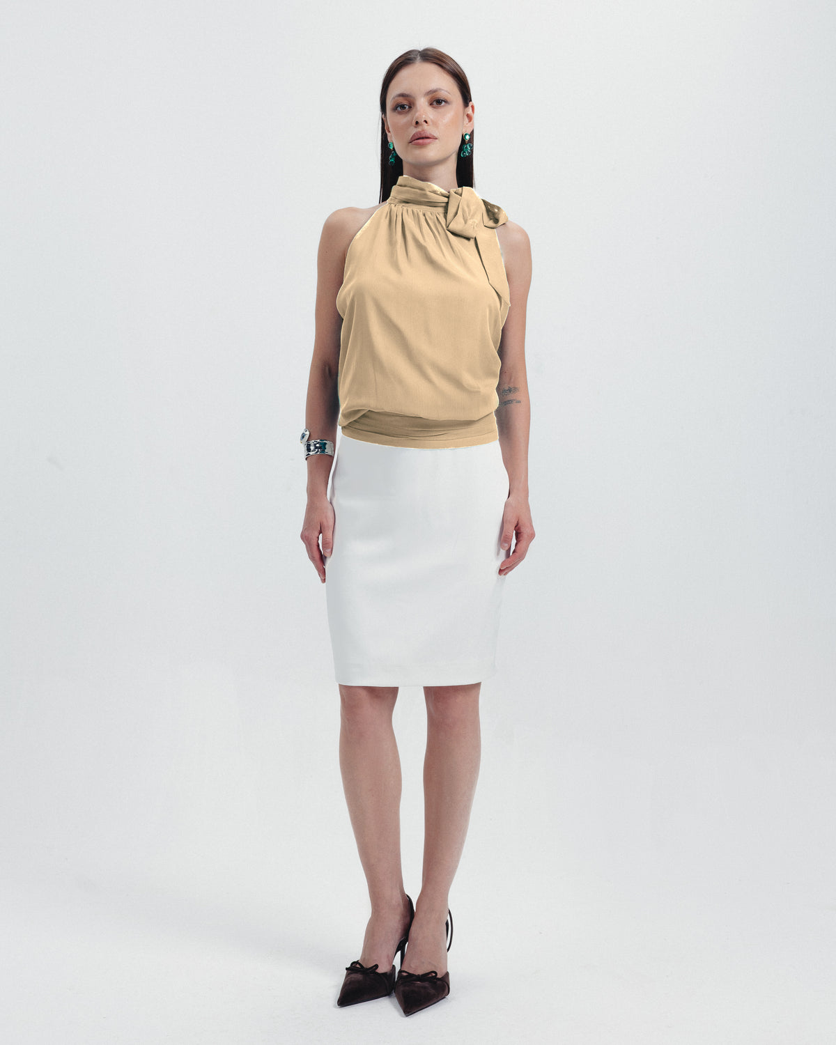 The Celine Halter Top | Available in Emerald, Noir, Café & Ivory
